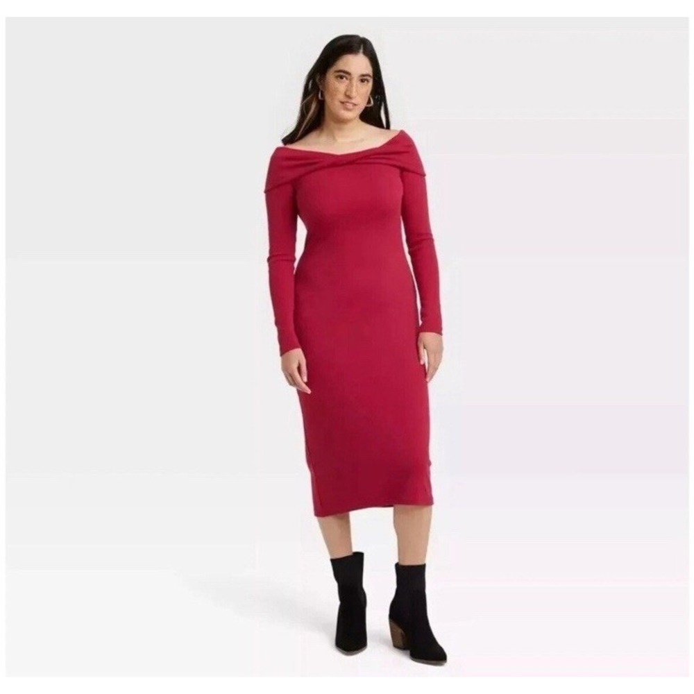 Universal Thread Off The Shoulder Red Knit Sweater Dress Long Sleeve XXL